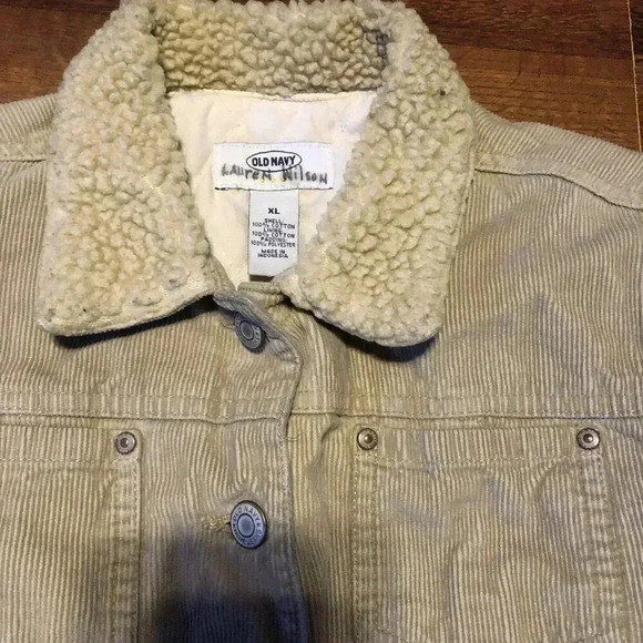 Kids Old Navy Vintage Corduroy Trucker Beige Jacket Sherpa Lined Button Coat XL - Picture 1 of 4
